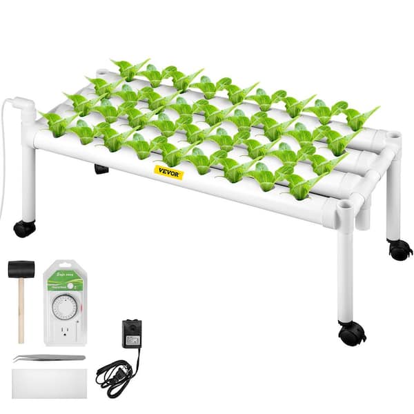 VEVOR Hydroponics Growing System 36-Sites 4-Food-Grade PVC-U Pipes 1 Layer Indoor Planting Kit with Water Pump, Timer