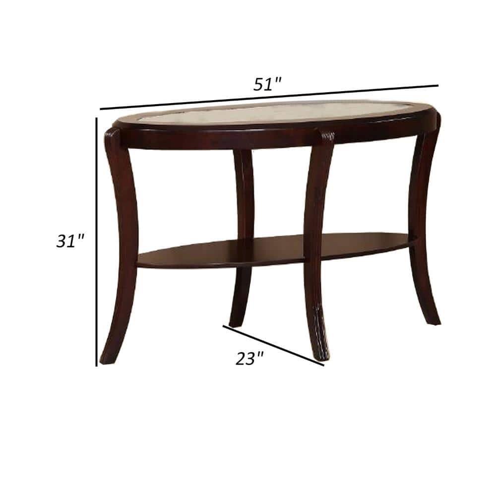 Lyn 51" Brown Wood Console Table with Glass Top and Storage Shelf