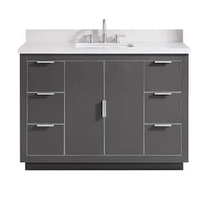 Austen 49 in. W x 22 in. D Bath Vanity in Gray with Silver Trim with Quartz Vanity Top in White with Basin