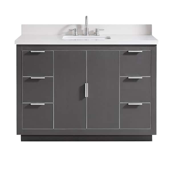 Avanity Austen 49 in. W x 22 in. D Bath Vanity in Gray with Silver Trim with Quartz Vanity Top in White with Basin