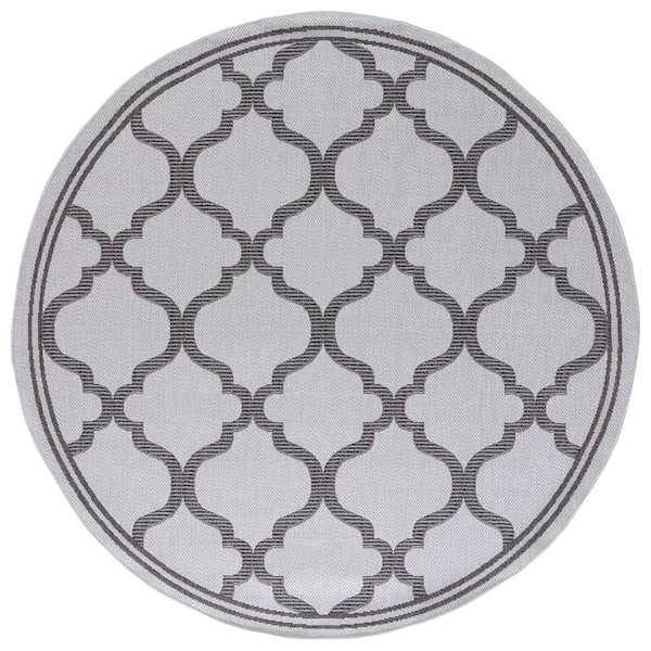 Bermuda Gray/Brown 7 ft. x 7 ft. Round Border Trellis Indoor/Outdoor Area Rug