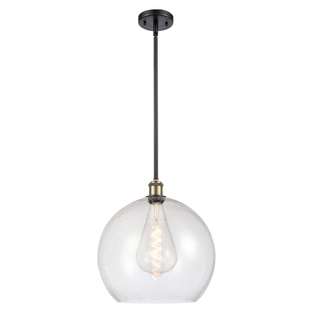 Athens 60-Watt 1-Light Black Antique Brass Shaded Mini Pendant Light with Seeded Glass Shade price history on PriceWatchPro