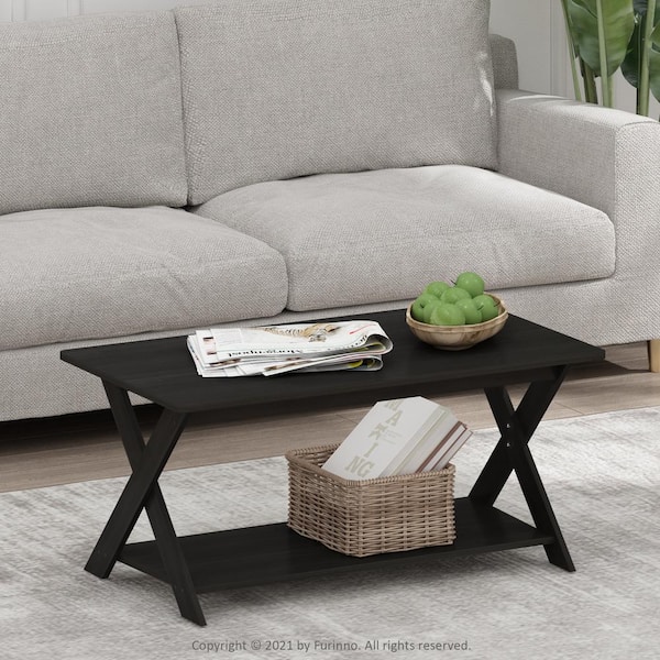 Furinno 36 in. Espresso Medium Rectangle Wood Coffee Table with Shelf