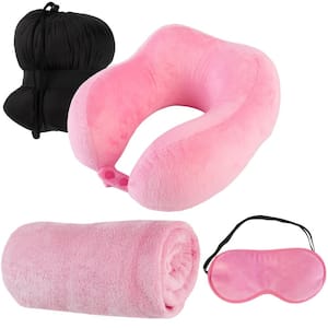 Travel Memory Foam Standard Neck Pillow Set of 3, Pink