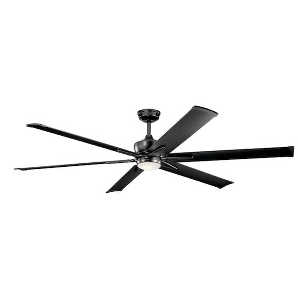 Szeplo II 80 in. Outdoor Satin Black Downrod Mount Ceiling Fan with Integrated LED with Wall Control Included