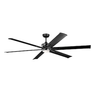 Szeplo II 80 in. Outdoor Satin Black Downrod Mount Ceiling Fan with Integrated LED with Wall Control Included