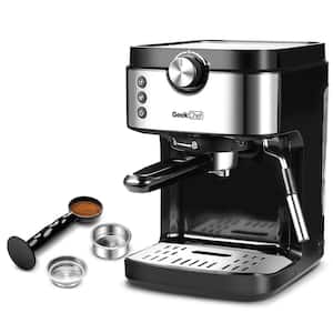 2- Cup Black Stainless Steel Espresso Machine with Foaming Milk Frother Wand