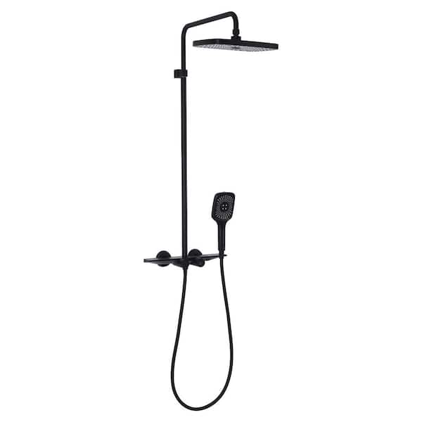 FLG Double Handle 4-Spray Tub and Shower Faucet 1.8 GPM Wall Mount Exposed Pipe Shower System in. Matte Black Valve Included