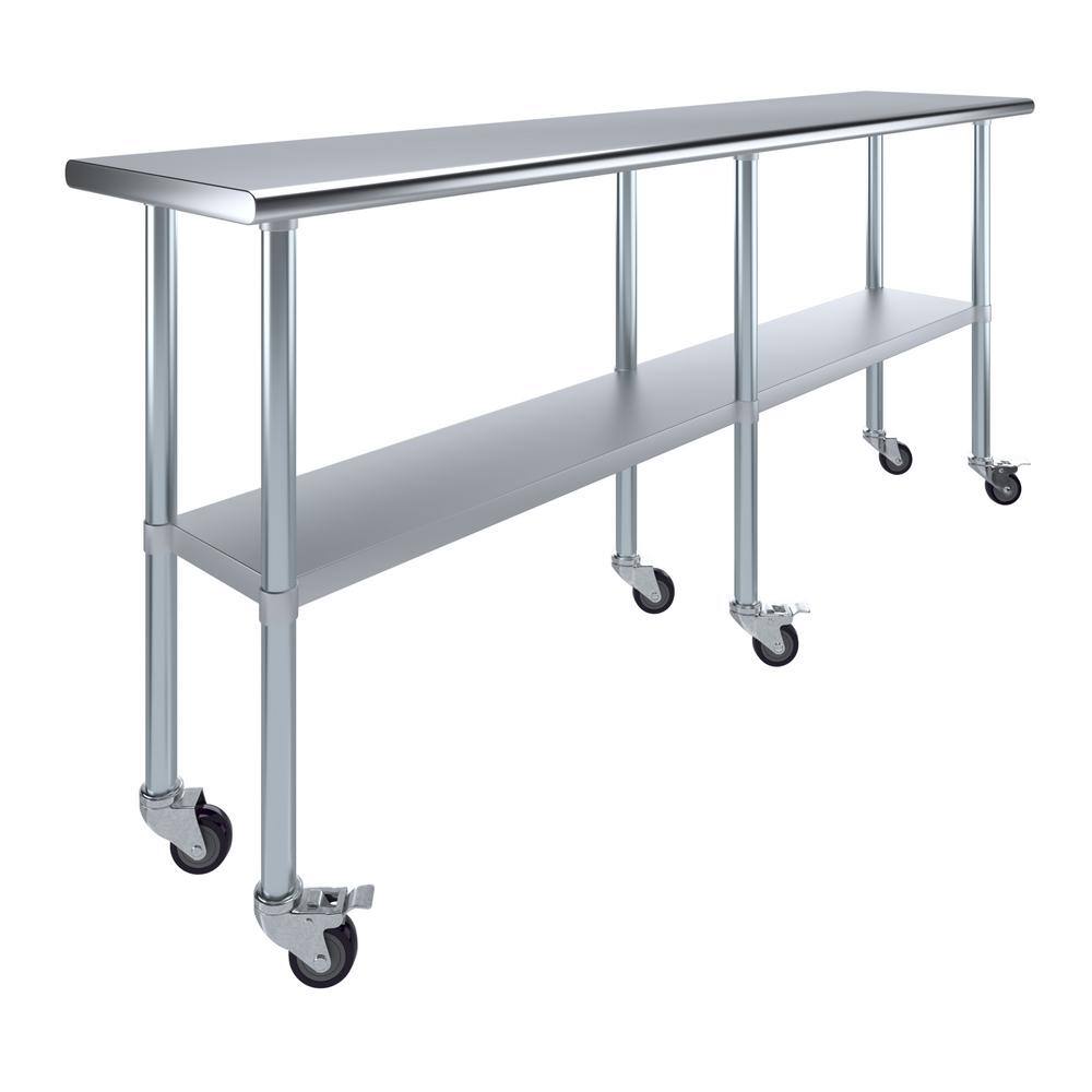 84" Stainless Steel Work Table with Galvanized Undershelf and Casters