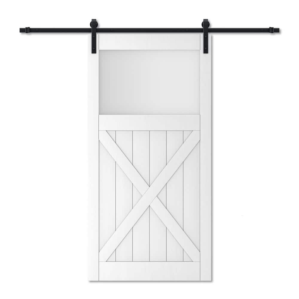 Ark Design 42 In X 84 In 1 Lite Tempered Frosted Glass With X Design White Mdf Barn Door Slab