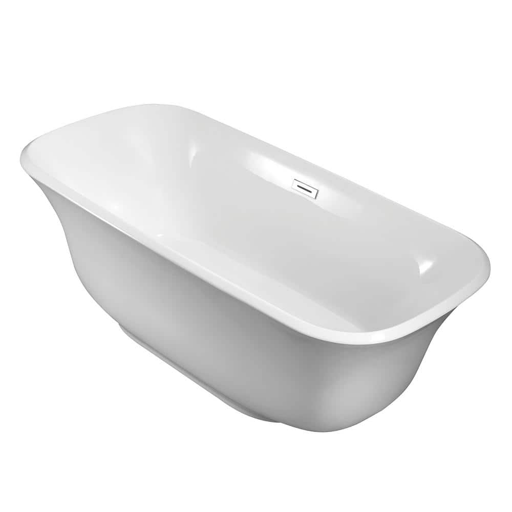 67" Glossy White Acrylic Freestanding Soaking Bathtub