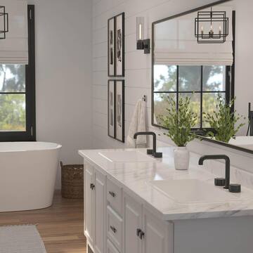 6 ft Left Miter Laminate Countertop in Textured Calcutta Marble with Eased Edge and Integrated Backsplash