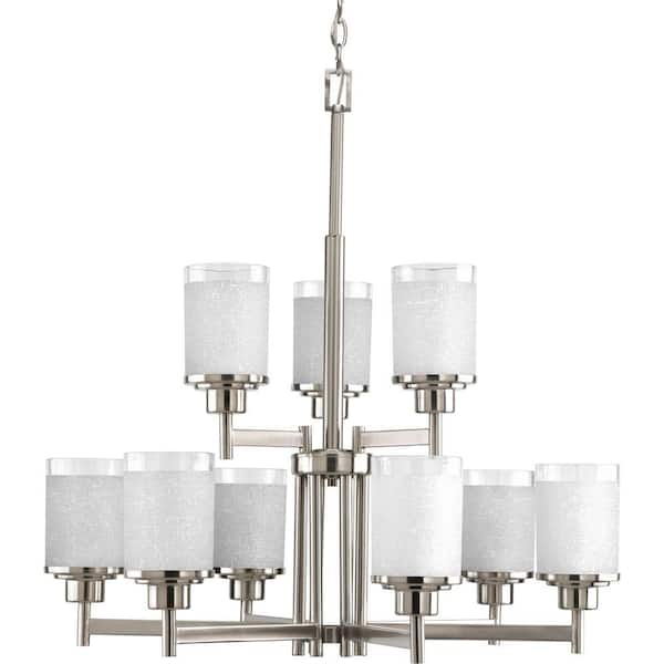Progress Lighting Alexa Collection 9-Light Brushed Nickel Etched Linen With Clear Edge Glass Modern Chandelier Light