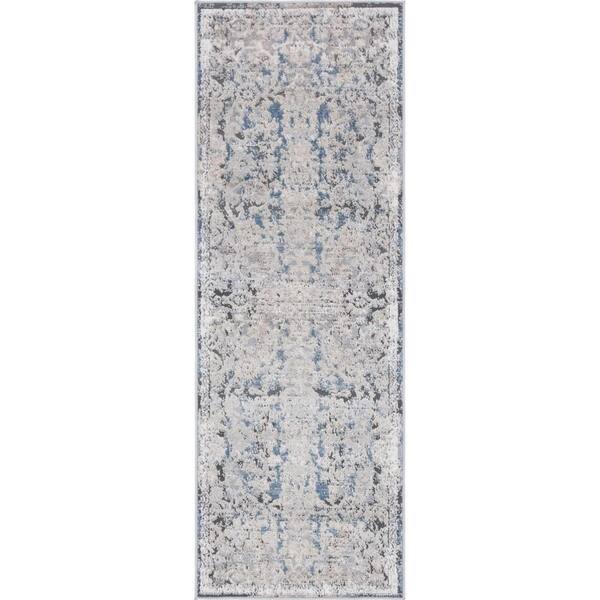 Unique Loom Portland Albany Beige/Navy Blue 2 ft. 2 in. x 6 ft. Runner Rug