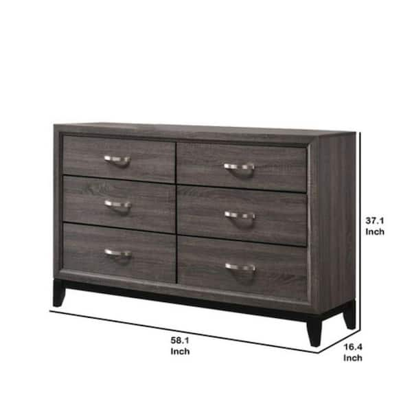 Hype 6-Drawer Natural Walnut and Carrara Marble Double Dresser 36 in. H x  57 in. W x 18 in. D