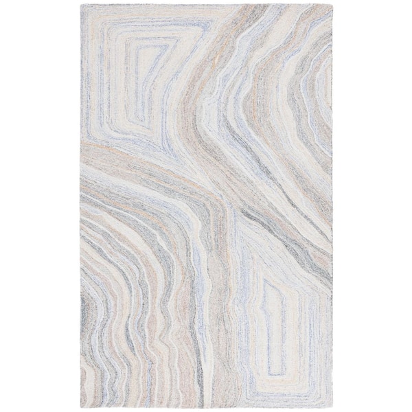 Renewal 5 ft. x 8 ft. Beige/Gray Abstract Wavy Area Rug