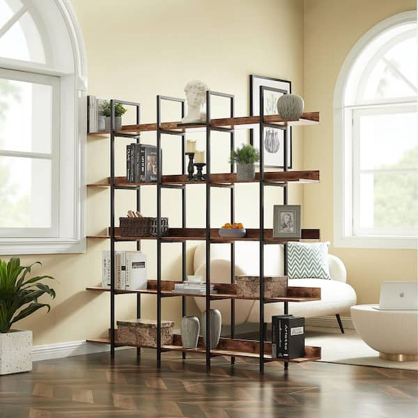 Polibi 70.87 in. H Brown Vintage Industrial Style 5-Shelf Bookcase