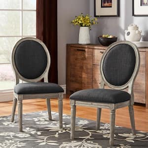 Antique Grey Oak Finish Grey Round Linen And Wood Dining Chairs (Set of 2)