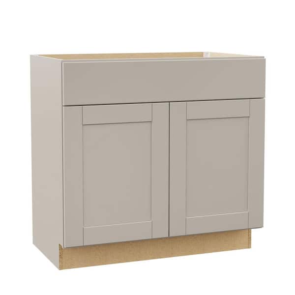 Hampton Bay Shaker 36 in. W x 21 in. D x 34.5 in. H Assembled Bath Base Cabinet in Dove Gray without Shelf