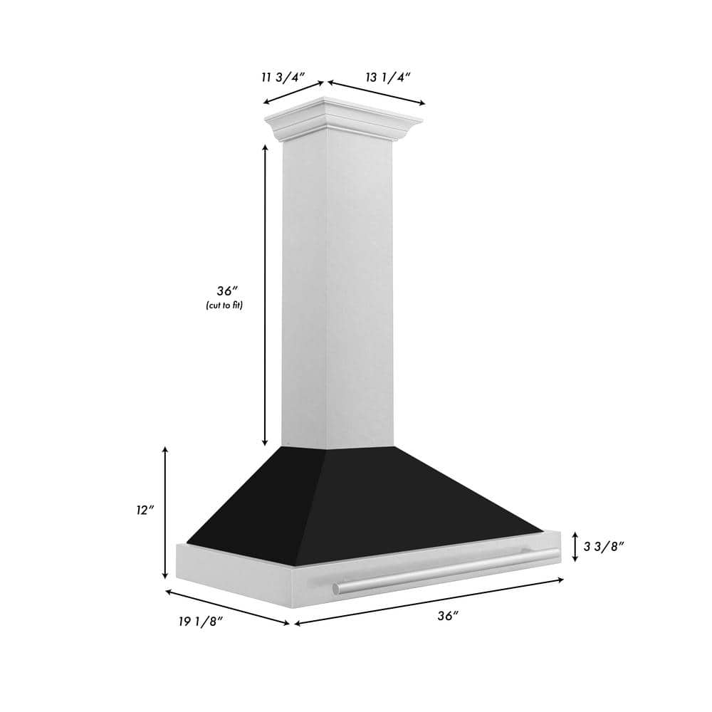 ZLINE 36" Black Matte and Stainless Steel Convertible Range Hood