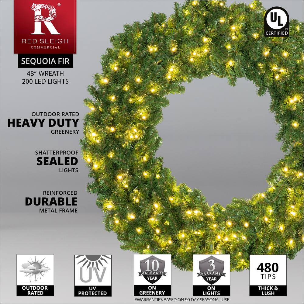 48'' Green Pine Artificial Christmas Wreath with Warm White LED Lights