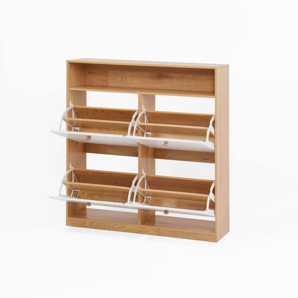 39.4 in. H x 39.4 in. W x 9.4 in. D Natural Shoe Storage Cabinet with 4 Flip Drawers