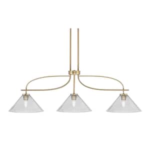 Olympia 3-Light New Age Brass Chandelier with Smoke Bubble Glass Shades