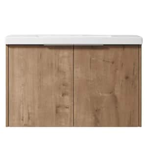 29.50 in. W x 18.13 in. D x 19.31 in. H Float Mounting Bath Vanity in Imitative Oak with White Ceramic Top Sink 2-Doors