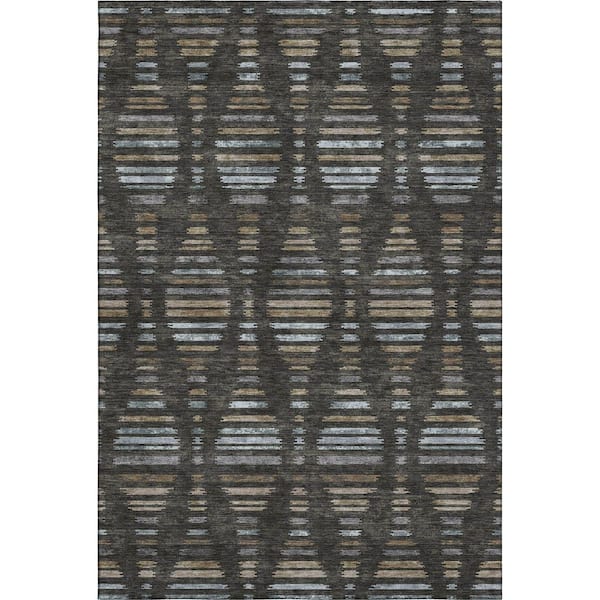 Mayfield Premium Machine Washable Abstract AMF2027 Coffee 9 ft. x 12 ft. Area Rug
