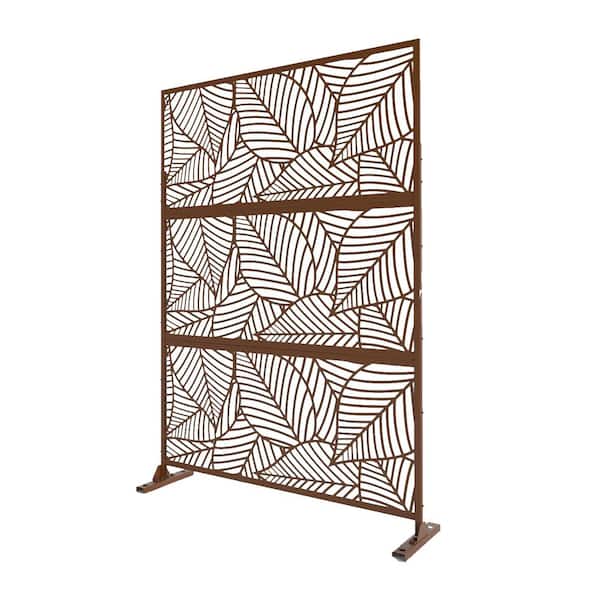Unbranded Outdoor Brown Laser Cut Metal Privacy Screen 3 Panels