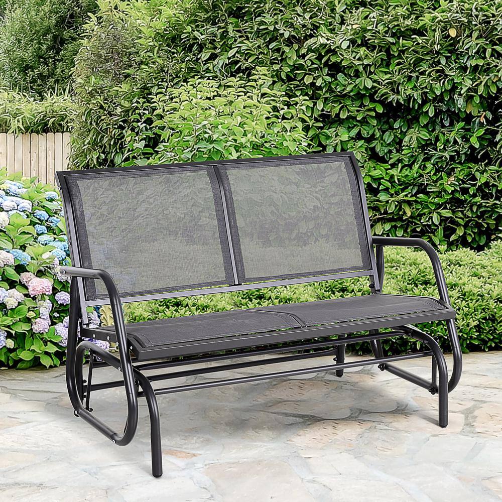 Gray Mesh Outdoor Glider Bench with Powder Coated Steel Frame