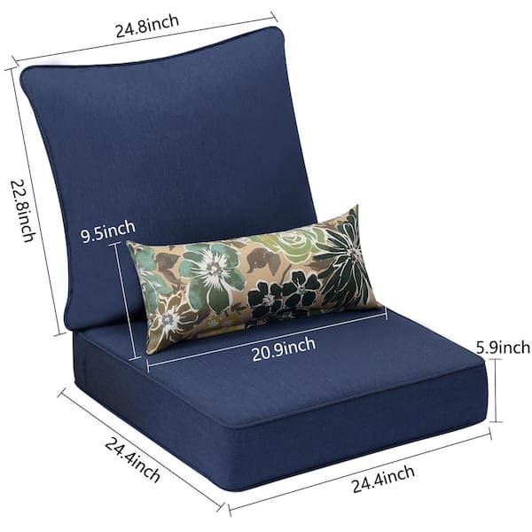 Aoodor - Patio Deep Chair Cushion - Set of 2 - Total 6 Pieces (Brown)