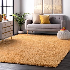 Kara Solid Shag Yellow 6 ft. 7 in. x 9 ft. Indoor Area Rug