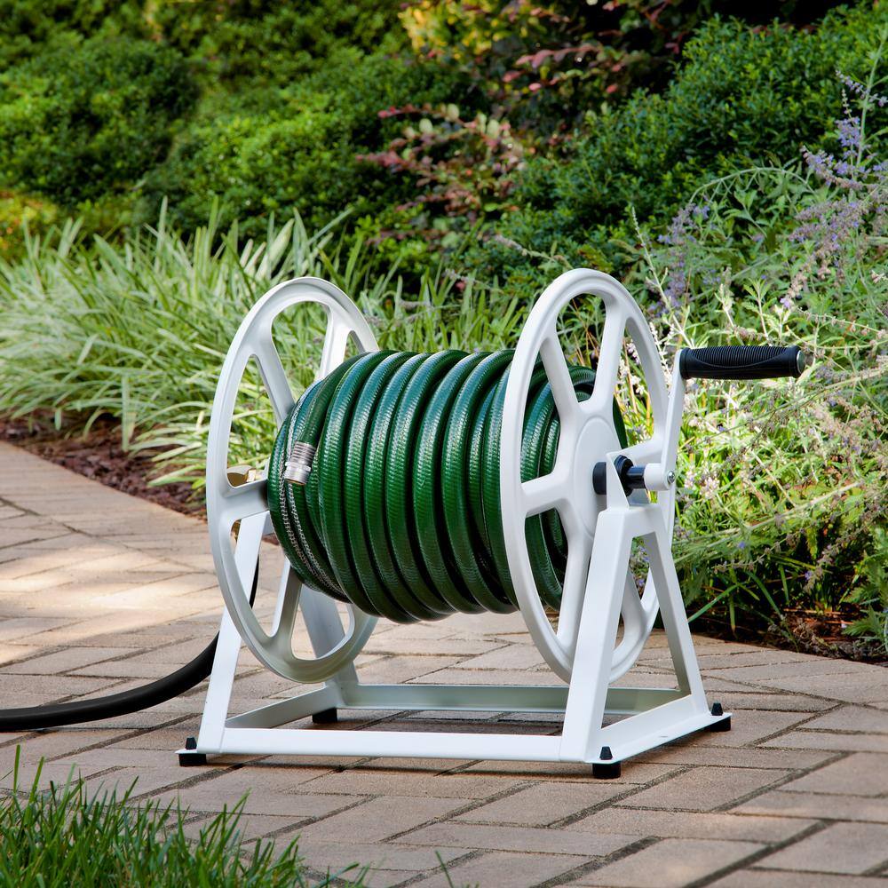200 ft. White Steel Dual Mount Wall Mounted Garden Hose Reel