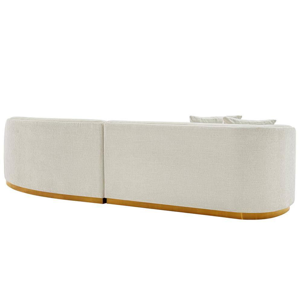 Ivory Linen Upholstered 2-Piece Sectional Sofa with Golden Base