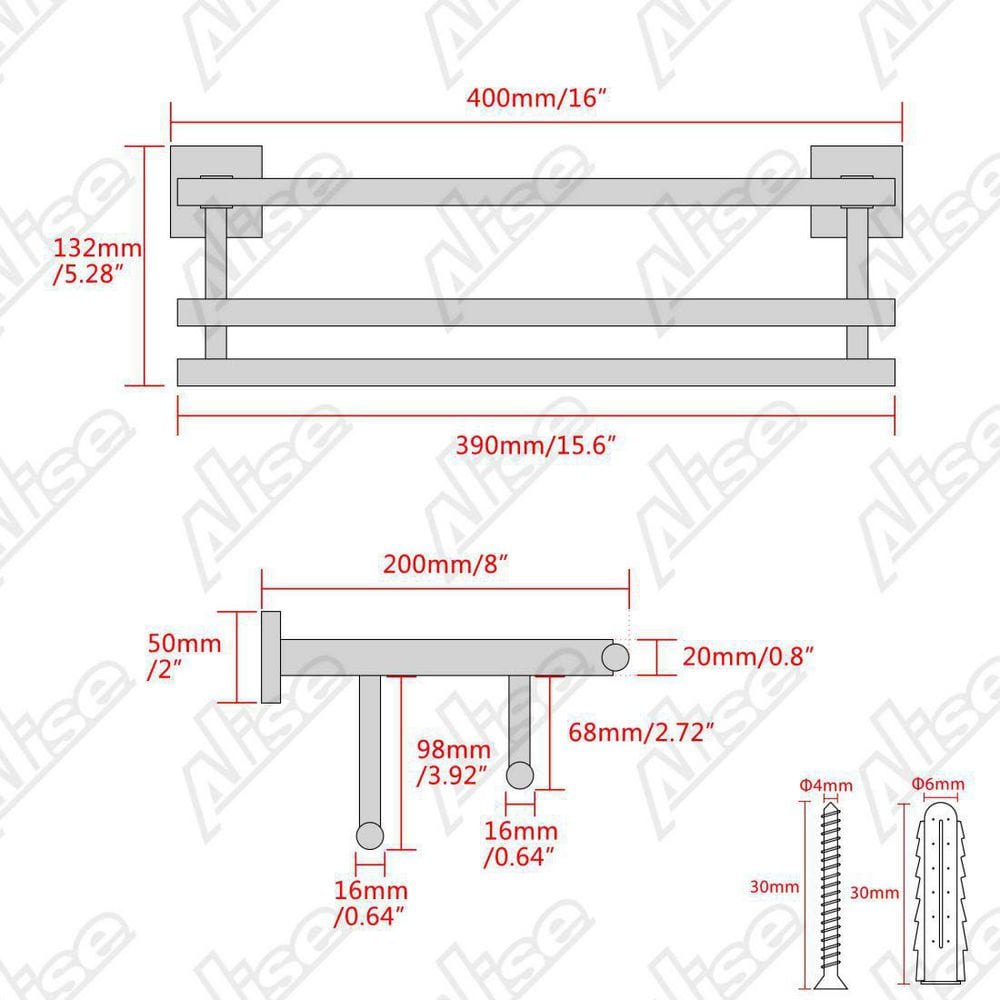 Brushed Nickel 16-Inch Wall Mounted Double Towel Rack