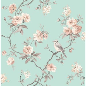 Chinoiserie Seafoam Floral Paper Peelable Roll Wallpaper (Covers 56.4 sq. ft.)