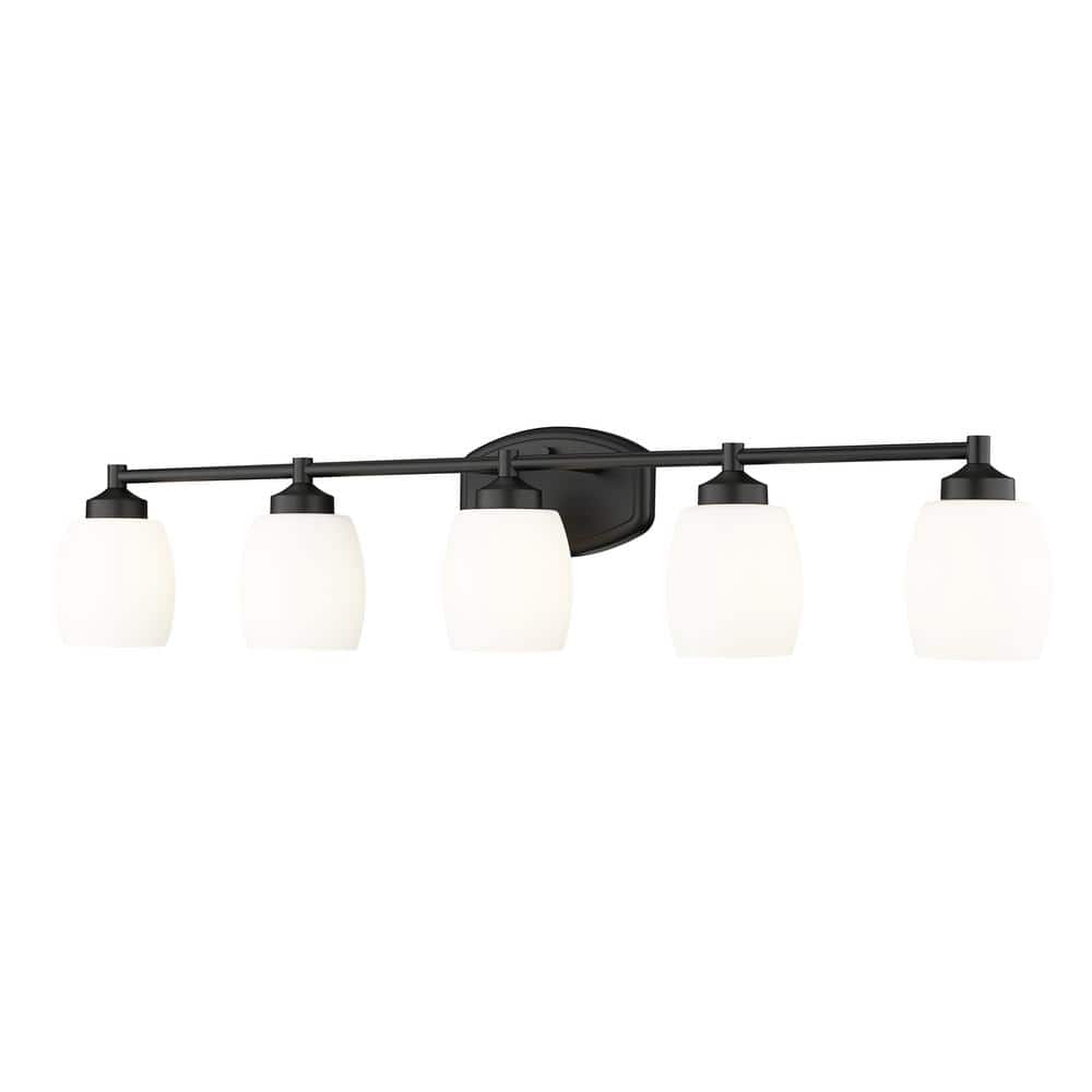 Kendrick 39.25 in. 5-Light Matte Black Vanity-Light with Matte Opal Glass S