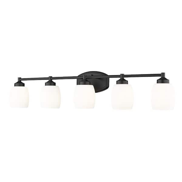 Unbranded Kendrick 39.25 in. 5-Light Matte Black Vanity-Light with Matte Opal Glass Shade
