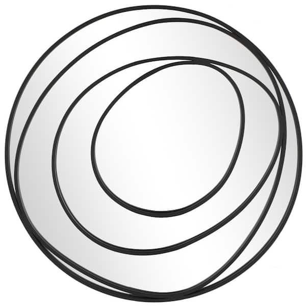 Litton Lane Round Framed Black Wall Mirror with Overlapping Circles 32 in. H x 32 in. W