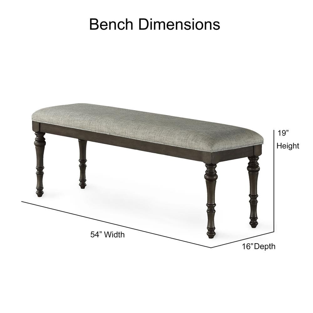 Transitional Linnett 54" Upholstered Bench in Gray Linen