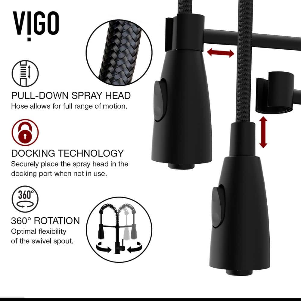 Matte Black 19" Pull-Down Sprayer Kitchen Faucet with Soap Dispenser