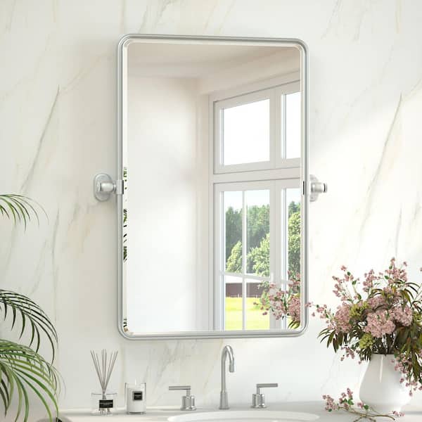 20 in. W x 30 in. H Brushed Nickel Mirrors Framed Tilt Mirrors for Bathroom Wall Pivot Bathroom Vanity Mirror Over Sink
