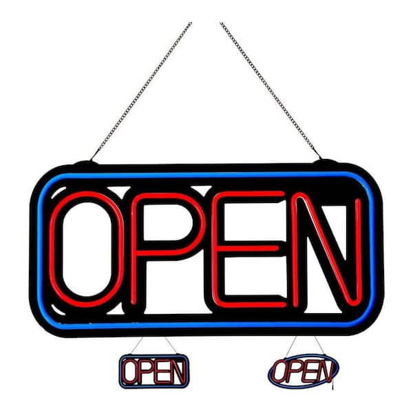 LED Neon Open Sign Large Size Blue Frame Red Letters 10 Flashing Modes Flexible PVC Acrylic Board for Business
