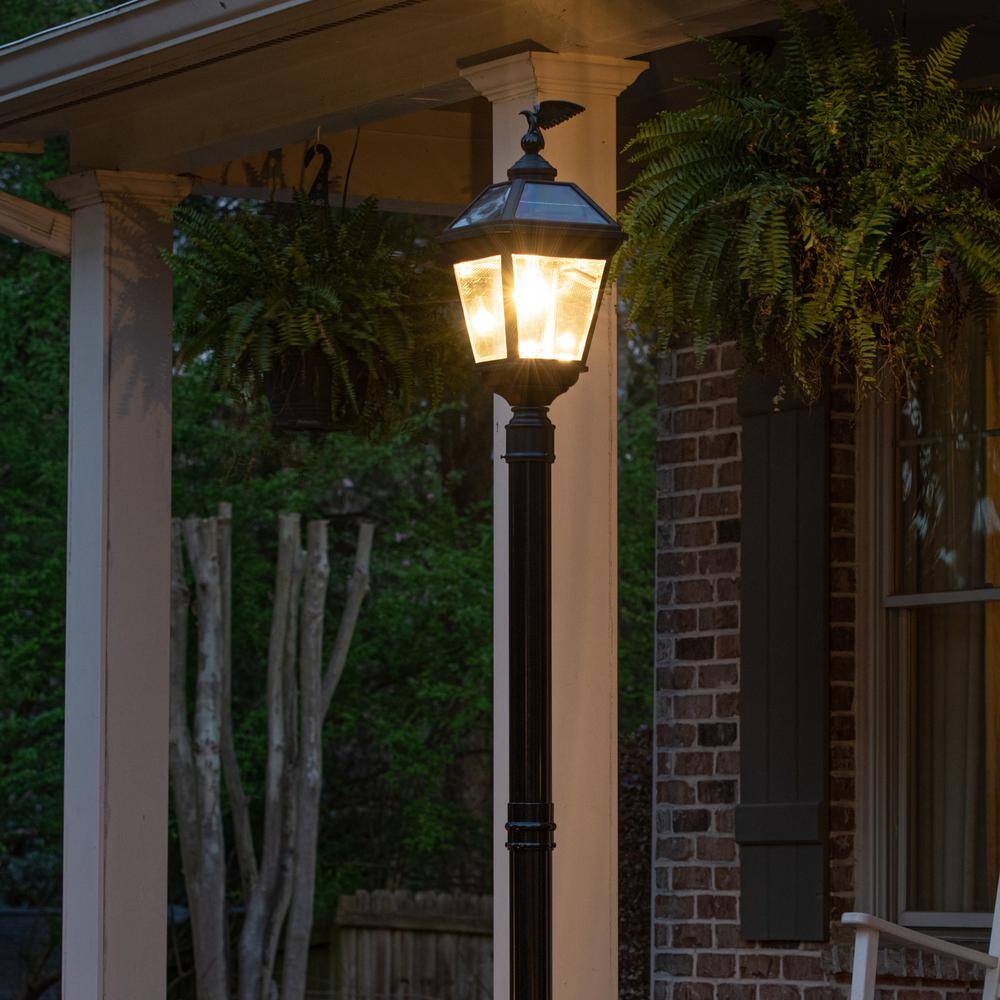 Imperial Black Aluminum Solar Lamp Post with Clear Glass