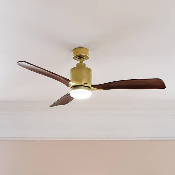 Ridley II 52 in. Indoor Natural Brass Downrod Mount Ceiling Fan with Integrated LED with Wall Control Included