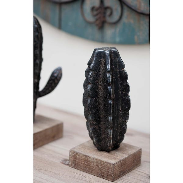 Litton Lane 9 in. Rustic Cactus Sculpture in Distressed Iron