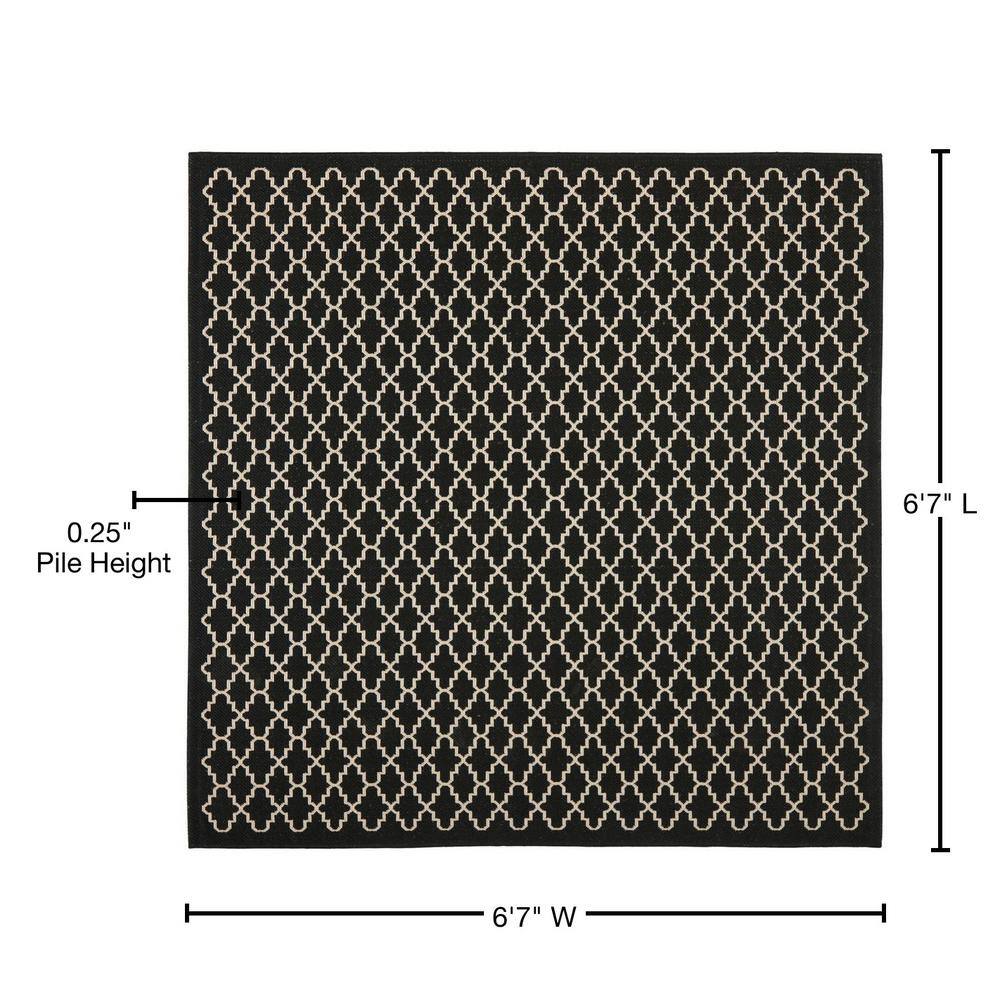 Black and Beige Square Synthetic Indoor/Outdoor Area Rug