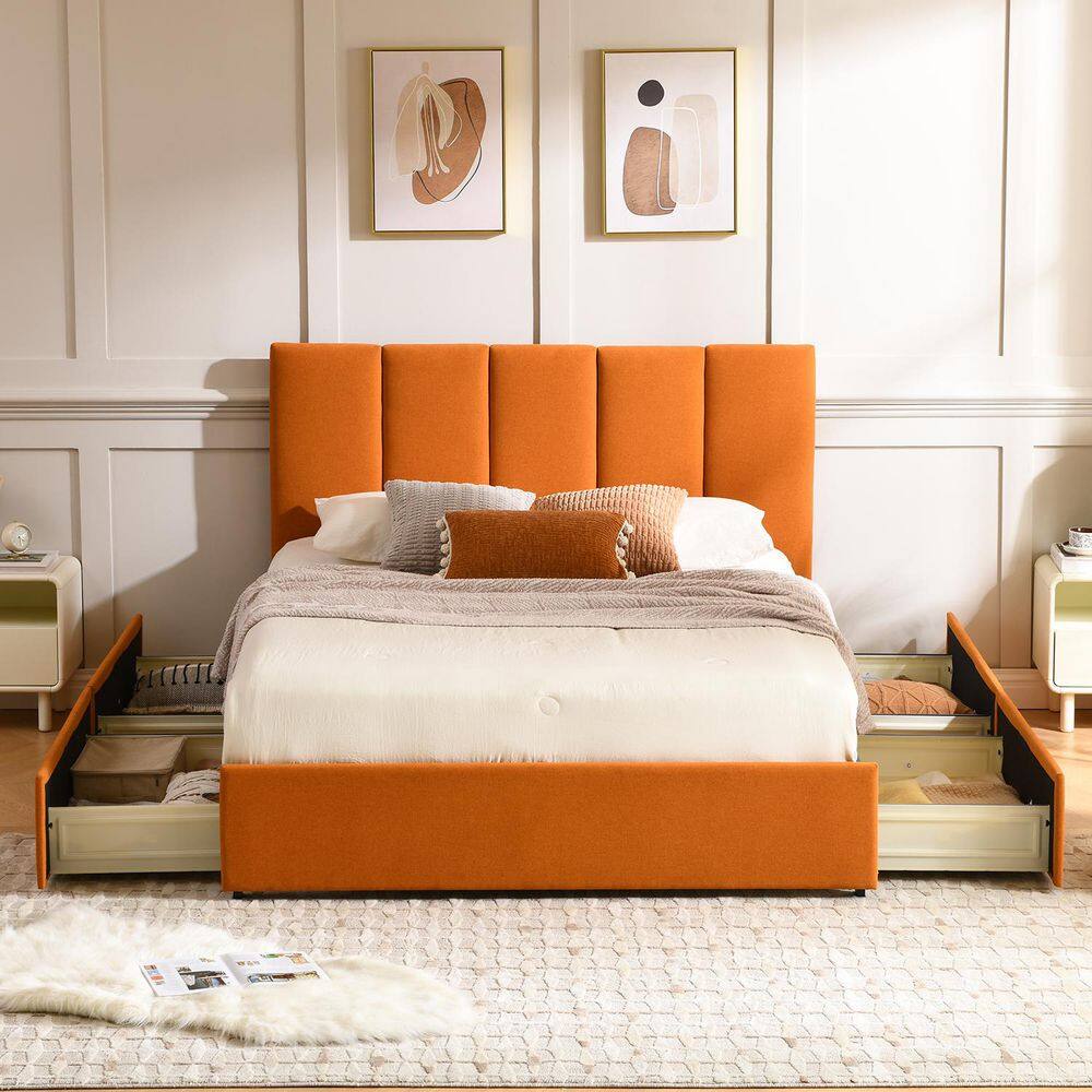Brown Plywood Frame Full Size Linen Upholstered Platform Bed with 4 Storage Drawers price history on PriceWatchPro