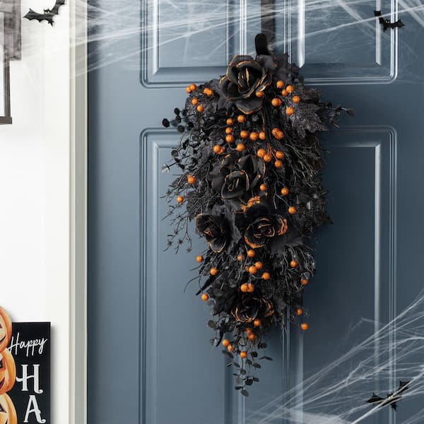 フラワー・リース Halloween wreathe swag Pink and Black Halloween Swag Wreath, Front Door Decor